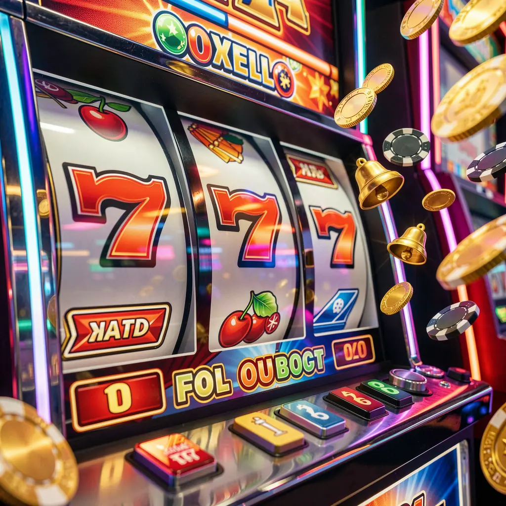 Bright casino slot reels showing triple sevens with scattered gold coins symbolizing big wins on XE 66 online casino platform in Bangladesh